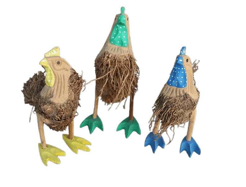 🐓 Tris Galli Decorativi in Legno – Artigianato Rustico Colorato da Collezione - 3