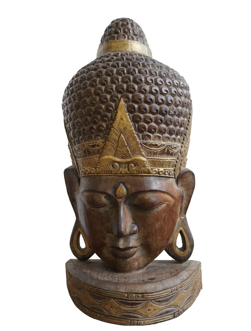 Testa di Buddha in legno scolpito a mano 83 cm – Arte etnica - 3