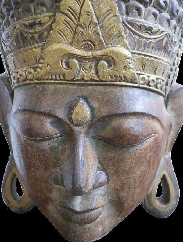Testa di Buddha in legno scolpito a mano 83 cm – Arte etnica - 4