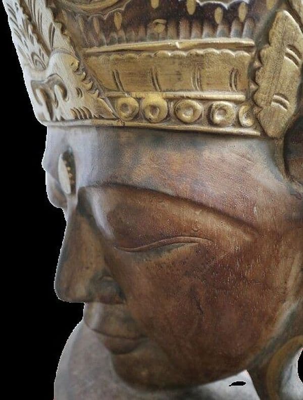 Testa di Buddha in legno scolpito a mano 83 cm – Arte etnica - 7