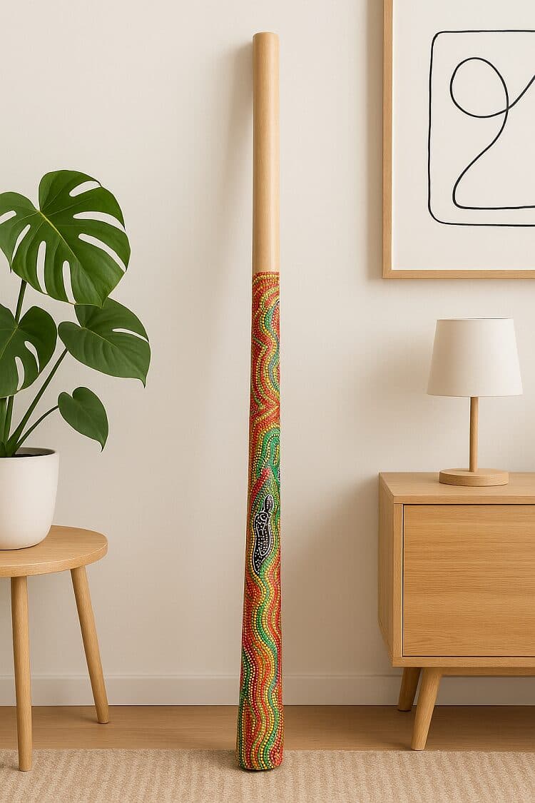 Didgeridoo in legno decorato con tecnica aborigena – cm 150 – Fatto a mano in Indonesia - 2