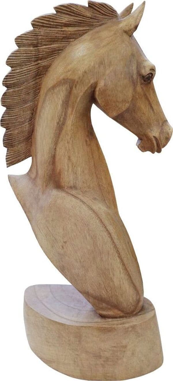 Scultura testa di cavallo in legno di teak | Fatto a mano in Indonesia | Statuetta decorativa artigianale - 2