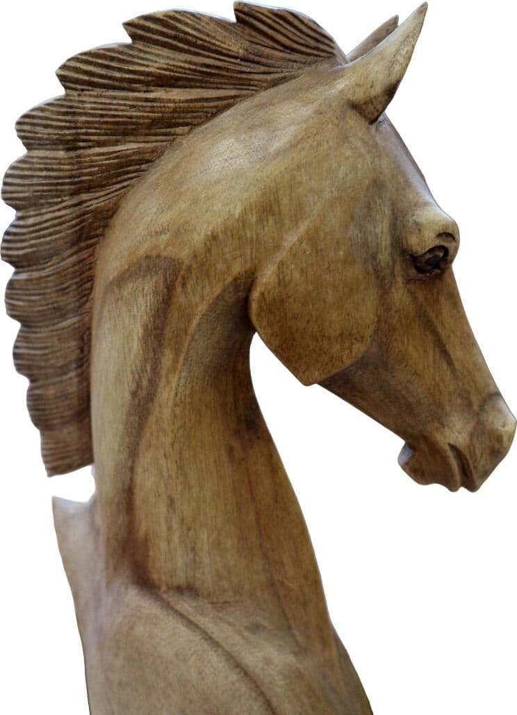 Scultura testa di cavallo in legno di teak | Fatto a mano in Indonesia | Statuetta decorativa artigianale - 3