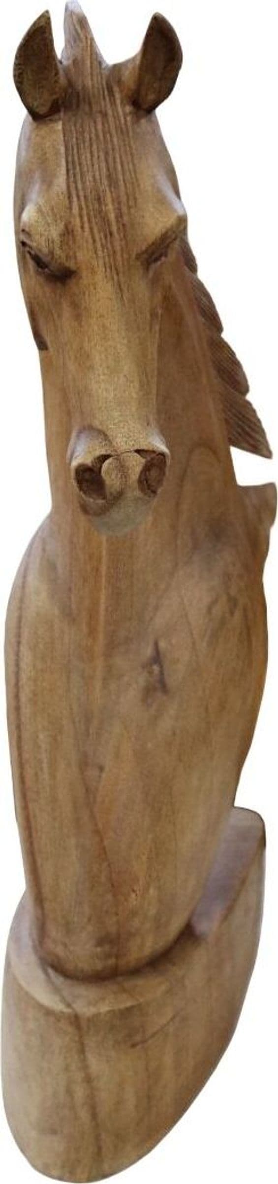 Scultura testa di cavallo in legno di teak | Fatto a mano in Indonesia | Statuetta decorativa artigianale - 4