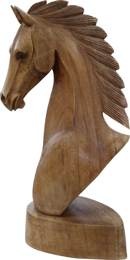Scultura testa di cavallo in legno di teak | Fatto a mano in Indonesia | Statuetta decorativa artigianale - 5