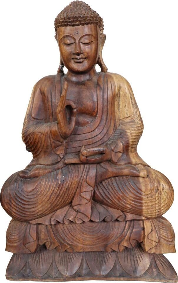 Statua Buddha in Legno Massello Suar – Realizzata a Mano in Indonesia – 60 cm – Arte Orientale Zen - 2