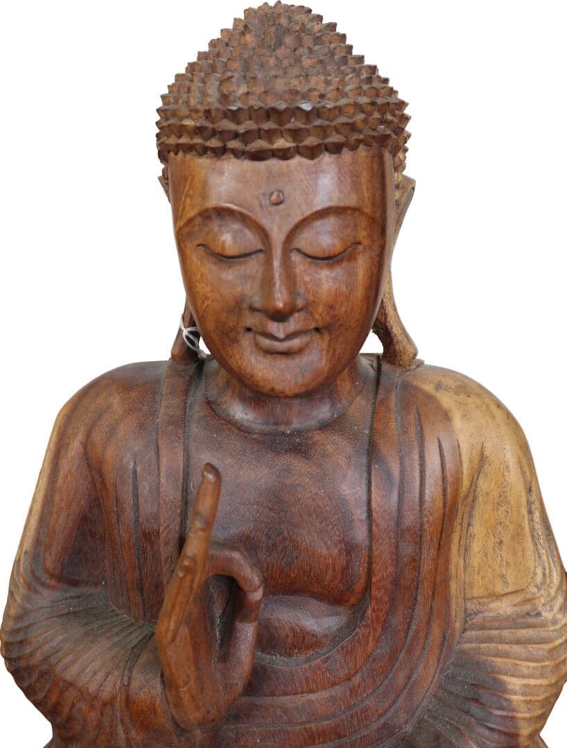 Statua Buddha in Legno Massello Suar – Realizzata a Mano in Indonesia – 60 cm – Arte Orientale Zen - 3