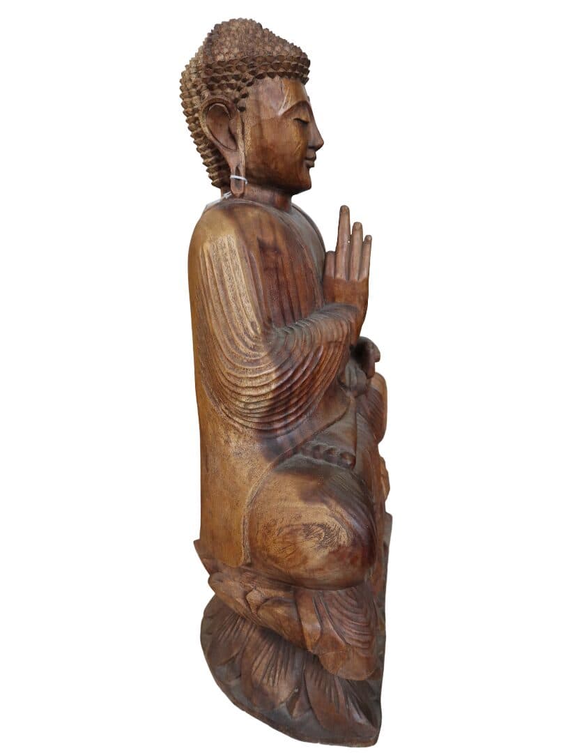 Statua Buddha in Legno Massello Suar – Realizzata a Mano in Indonesia – 60 cm – Arte Orientale Zen - 5
