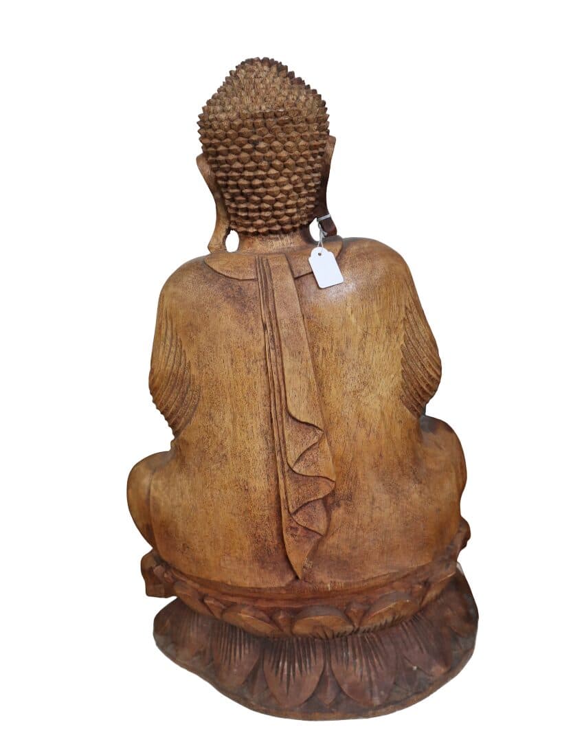 Statua Buddha in Legno Massello Suar – Realizzata a Mano in Indonesia – 60 cm – Arte Orientale Zen - 6