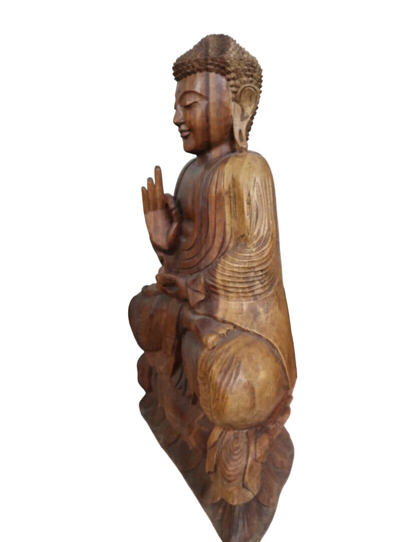 Statua Buddha in Legno Massello Suar – Realizzata a Mano in Indonesia – 60 cm – Arte Orientale Zen - 7