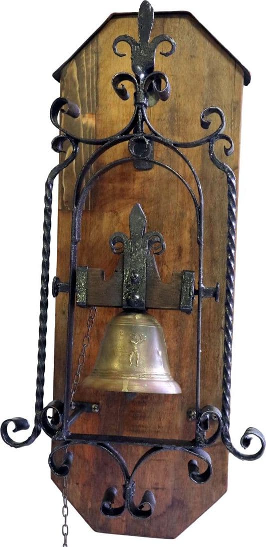 Campana d’ingresso in ottone con cornice in ferro su base di legno — inizio ‘900 (29×36×80 cm) - 2