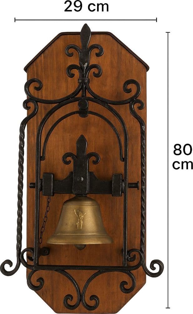 Campana d’ingresso in ottone con cornice in ferro su base di legno — inizio ‘900 (29×36×80 cm) - 3
