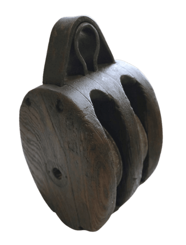 Carrucola in legno e metallo fine ’800 (14 × 16 × 30 cm) — manufatto artigianale toscano - 4