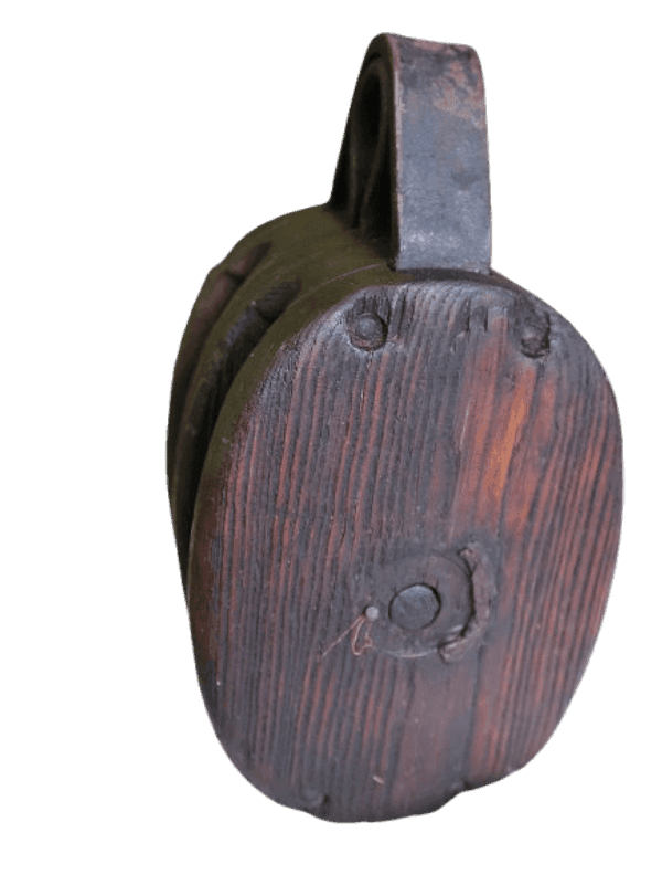 Carrucola in legno e metallo fine ’800 (14 × 16 × 30 cm) — manufatto artigianale toscano - 5