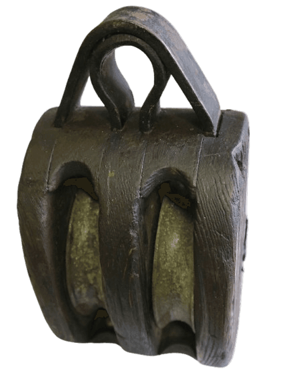 Carrucola in legno e metallo fine ’800 (14 × 16 × 30 cm) — manufatto artigianale toscano - 6