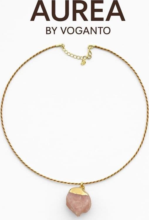 Collana AUREA – Pendente Grezzo in Quarzo Rosa e Cordoncino Intrecciato in Capim Dourado Voganto - 3