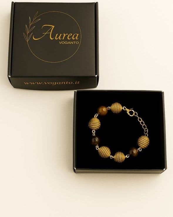 bracciale AUREA – Occhio di Tigre e Capim Dourado Voganto sfere - 3