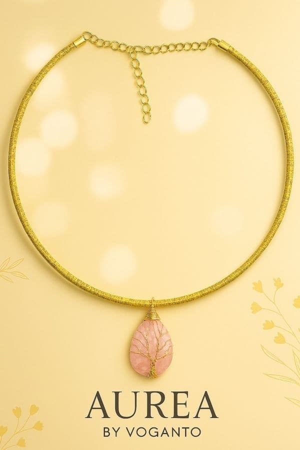Collana AUREA – Pendente Albero della Vita in Quarzo Rosa e Capim Dourado Voganto - 2