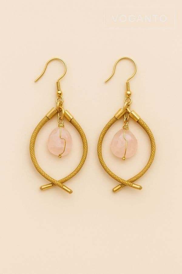 Aurea Pesciolino – Orecchini in Oro Vegetale (Capim Dourado) e Quarzo Rosa Voganto - 3