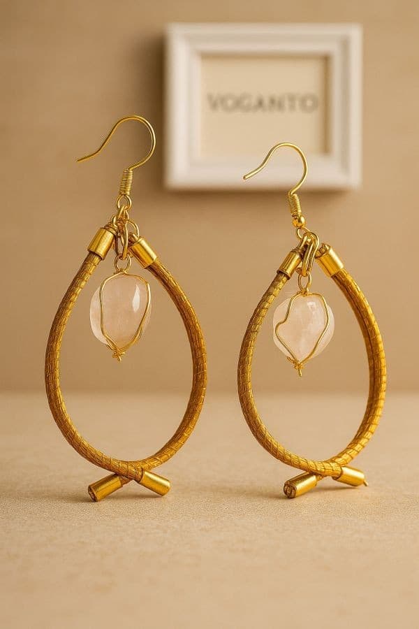 Aurea Pesciolino – Orecchini in Oro Vegetale (Capim Dourado) e Quarzo Rosa Voganto - 4