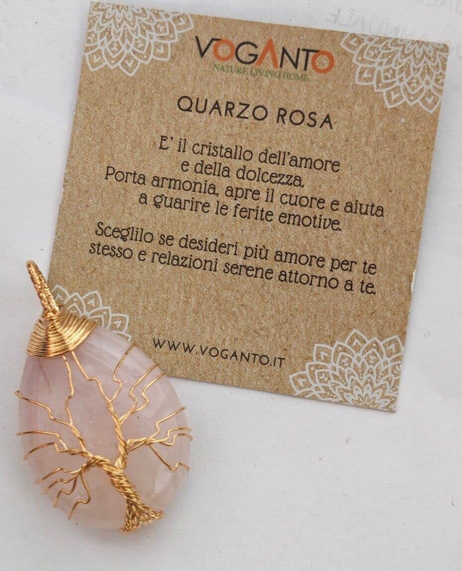 Ciondolo Albero della Vita in Quarzo Rosa – Pietra Naturale con Filo Dorato Anallergico | Fatto a Mano - 2
