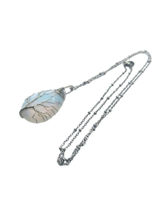 Ciondolo a Goccia Albero della Vita in Argento con Opalite – Gioiello Artigianale Spirituale con Scatola - 3
