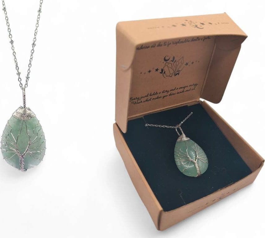 Ciondolo a Goccia Albero della Vita in Argento con Avventurina Verde – Gioiello Artigianale con Scatola - 3