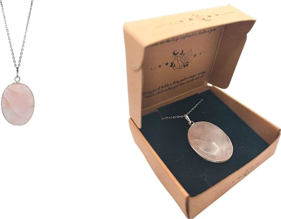 Ciondolo Goccia Ovale in Quarzo Rosa con Filo d’Argento – Gioiello Artigianale Unico - 2