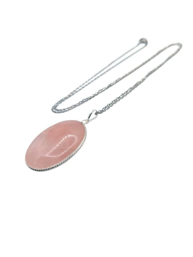 Ciondolo Goccia Ovale in Quarzo Rosa con Filo d’Argento – Gioiello Artigianale Unico - 3