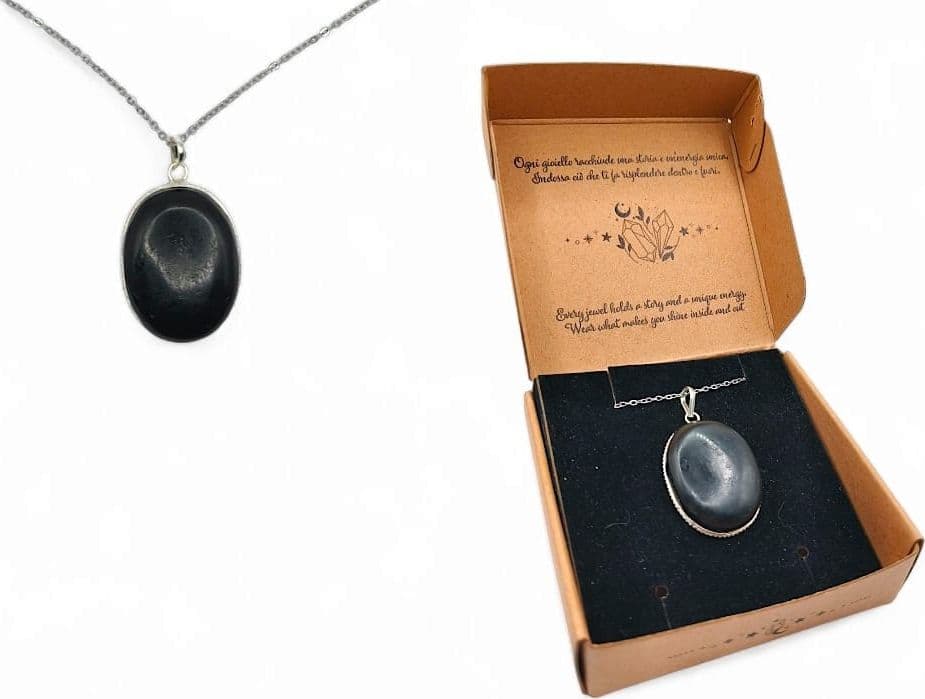 Ciondolo Ovale a Goccia in Tormalina Nera con Filo d’Argento – Gioiello Artigianale Naturale ed Elegante - 3