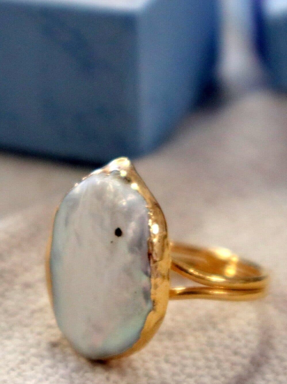 💍 Anello Regolabile in Acciaio con Bagno Galvanico in Oro e Madreperla Naturale Grezza - 4
