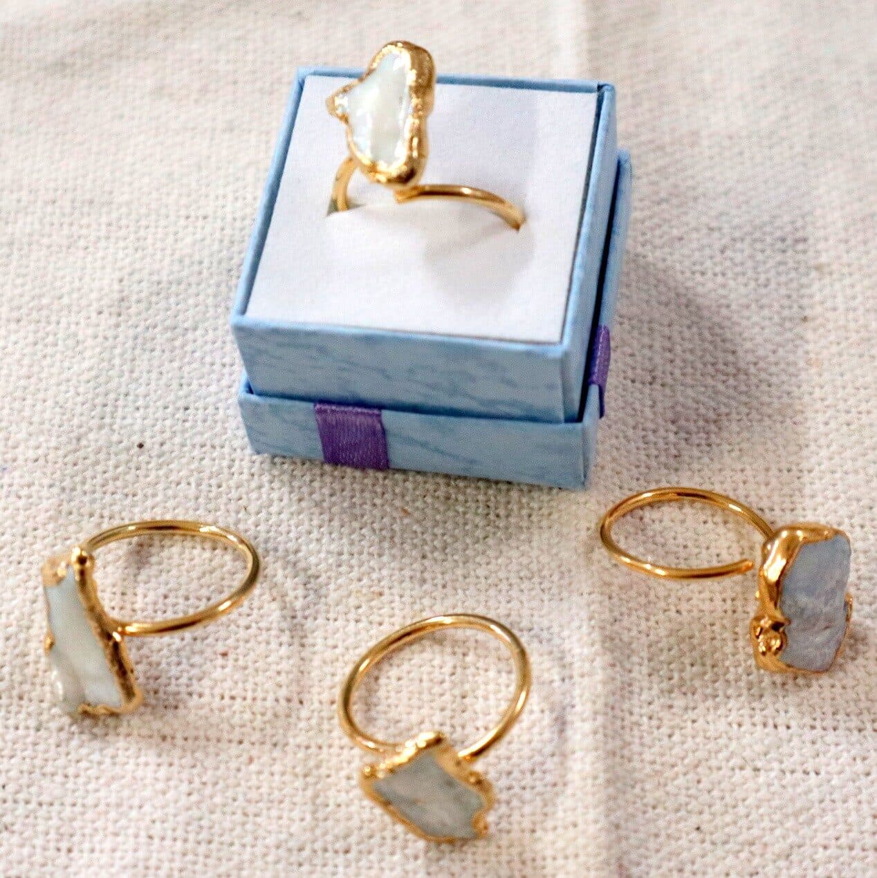 ✨ Anello Artigianale in Acciaio Dorato con Madreperla Grezza ✨ San Valentino Amore - 3