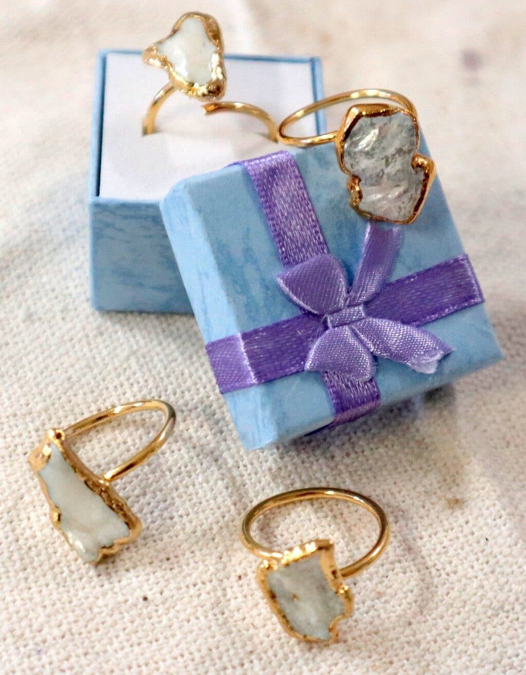 ✨ Anello Artigianale in Acciaio Dorato con Madreperla Grezza ✨ San Valentino Amore - 6