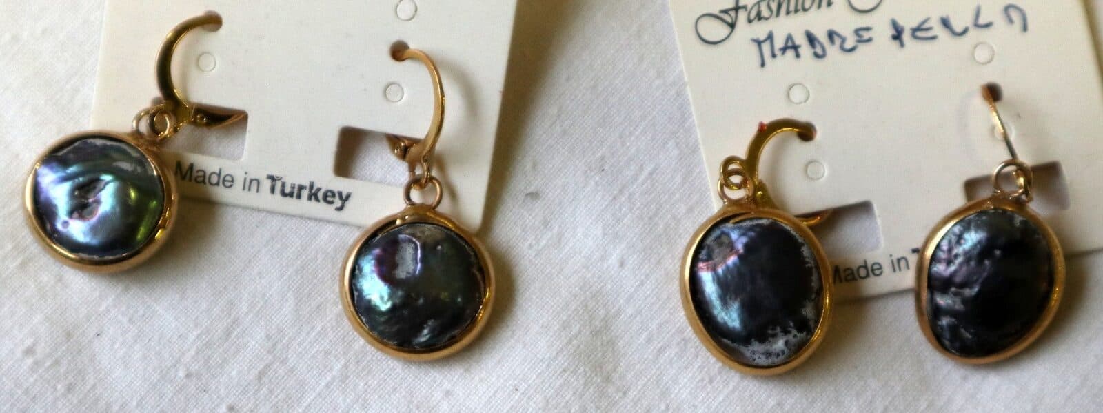 ✨ Orecchini Artigianali in Acciaio con Bagno Galvanico in Oro e Madreperla Grigia ✨ - 4