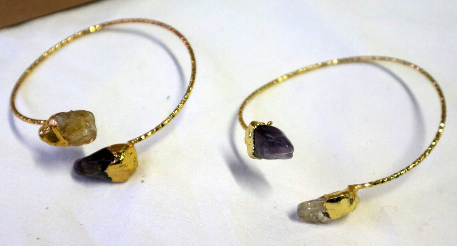 ✨ Bracciale Artigianale in Acciaio con Bagno Galvanico in Oro, Ametista e Citrino Grezzi ✨ - 4