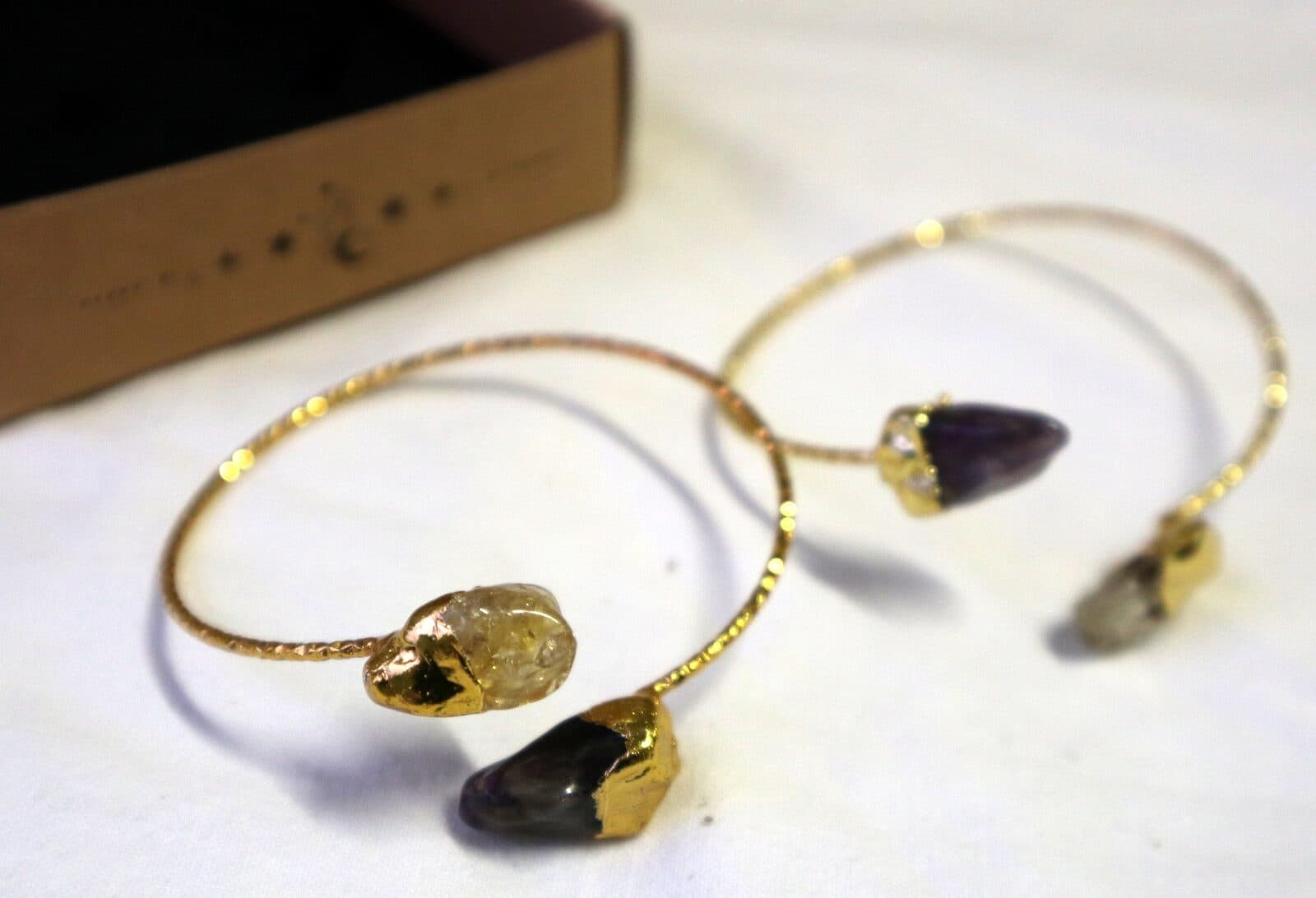 ✨ Bracciale Artigianale in Acciaio con Bagno Galvanico in Oro, Ametista e Citrino Grezzi ✨ - 5
