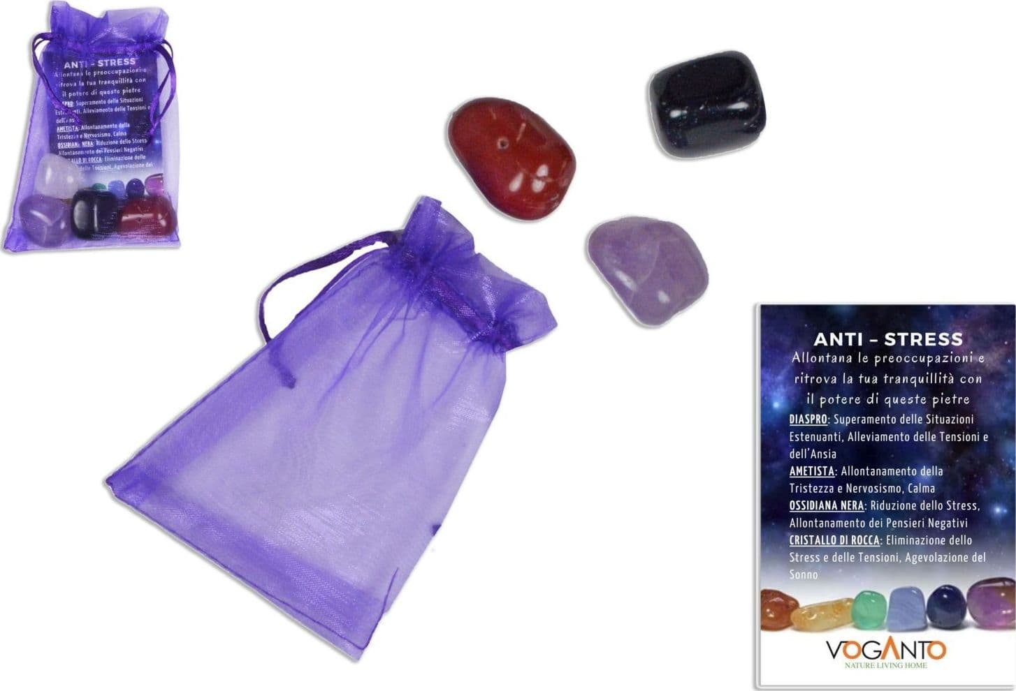 Sacchetto di Pietre “Anti-Stress” – Diaspro Rosso, Ametista, Ossidiana Nera e Cristallo di Rocca - 5