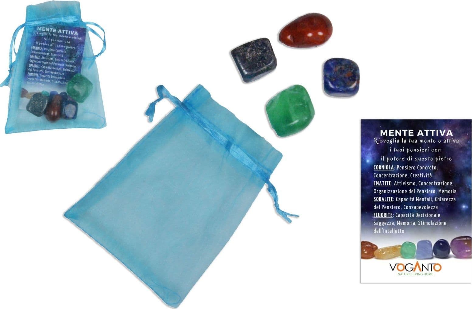 Sacchetto di Pietre “Mente Attiva” – Corniola, Ematite, Sodalite e Fluorite cristallo terapia - 4