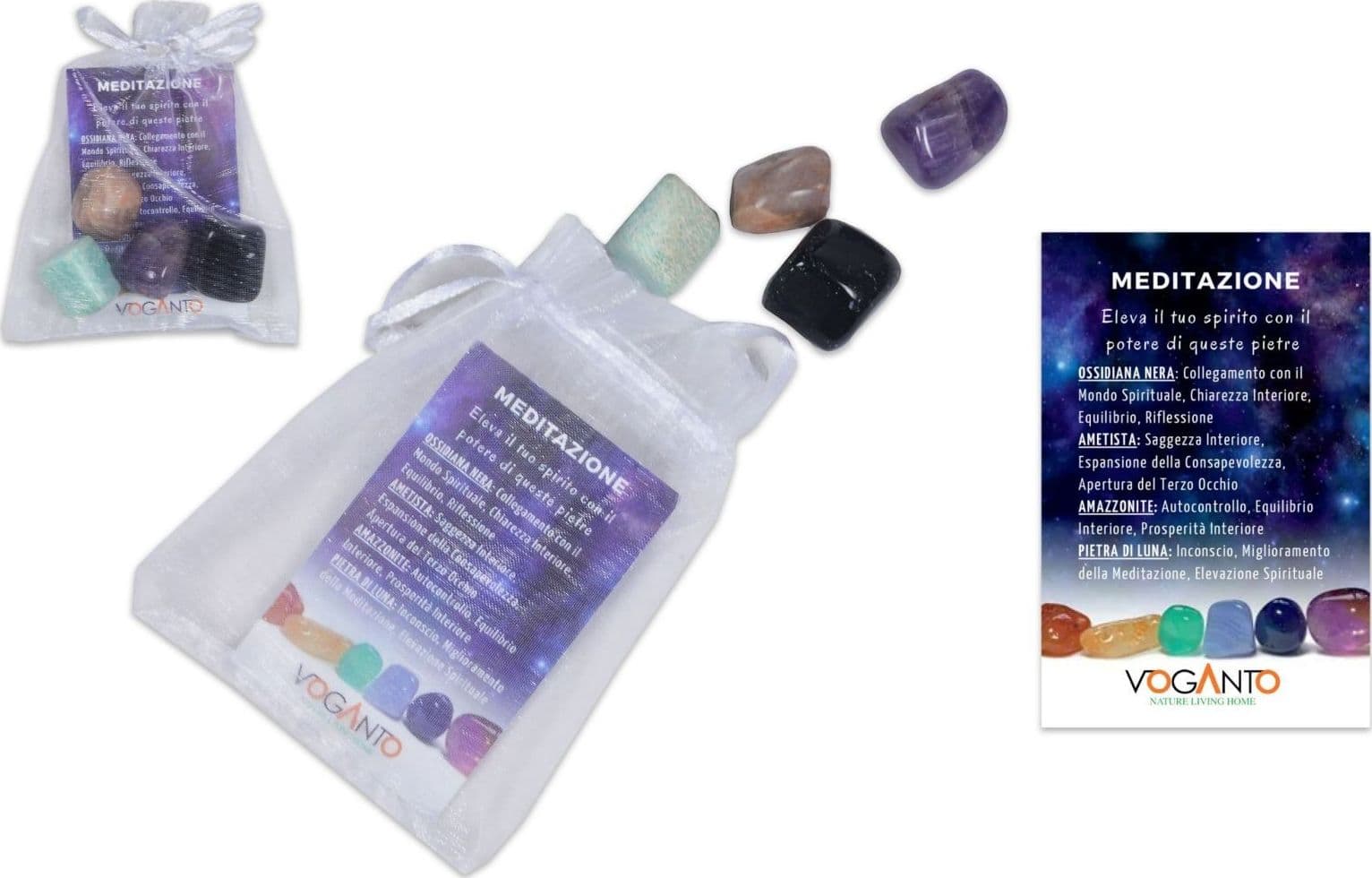 🌿 SACCHETTO DEL BENESSERE “MEDITAZIONE” – CON 4 PIETRE NATURALI cristallo terapia - 4