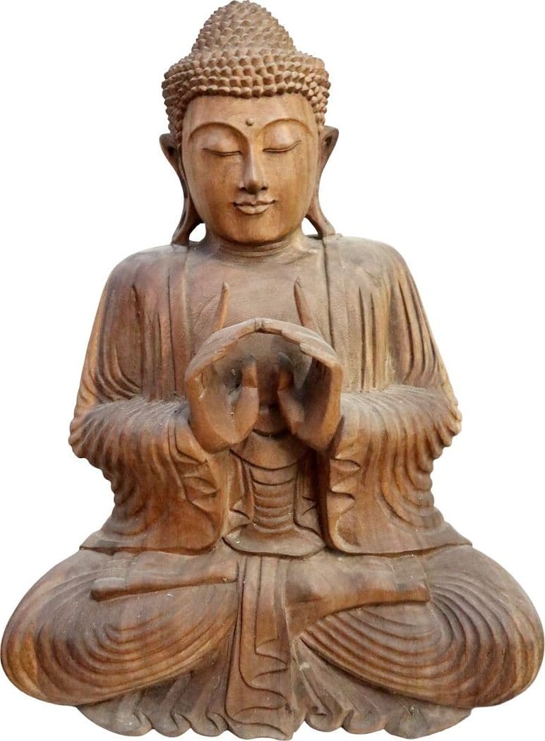 Scultura Buddha Scolpito a Mano in Legno Suar Colorato – Arte Indonesiana cm 43x22x62h - 2