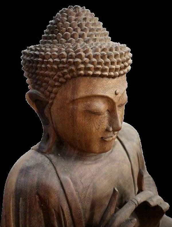 Scultura Buddha Scolpito a Mano in Legno Suar Colorato – Arte Indonesiana cm 43x22x62h - 4