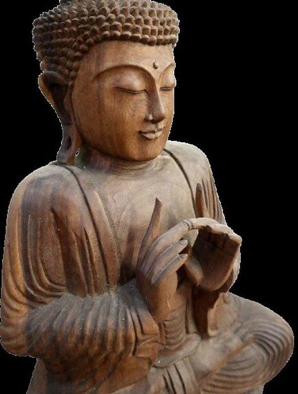 Scultura Buddha Scolpito a Mano in Legno Suar Colorato – Arte Indonesiana cm 43x22x62h - 5