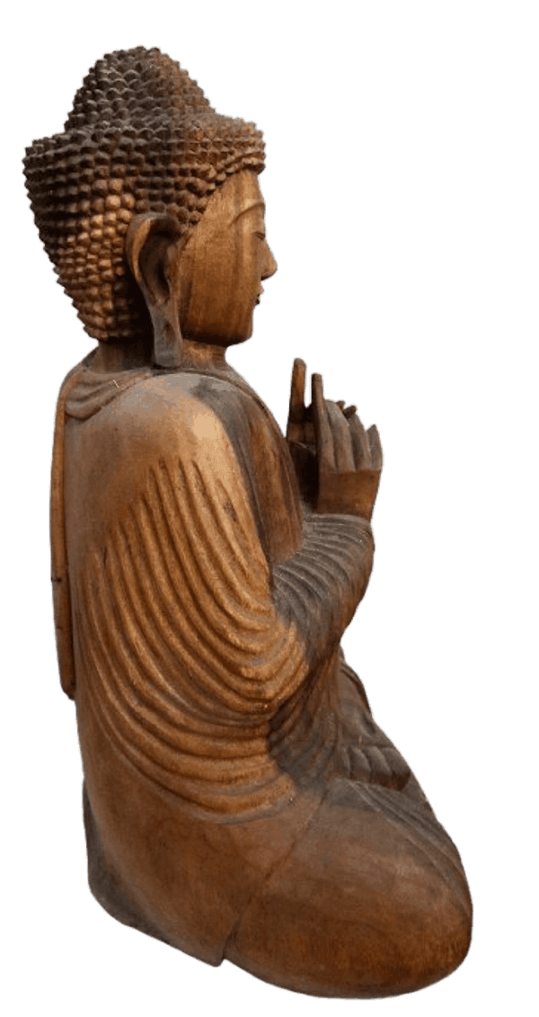 Scultura Buddha Scolpito a Mano in Legno Suar Colorato – Arte Indonesiana cm 43x22x62h - 6