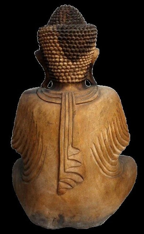 Scultura Buddha Scolpito a Mano in Legno Suar Colorato – Arte Indonesiana cm 43x22x62h - 7
