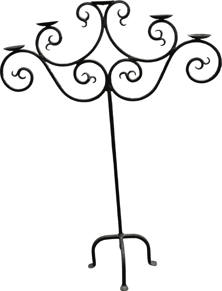 Candelabro da Terra in Ferro Battuto 5 Fiamme – Portacandele Elegante 130 cm Fatto a Mano in Indonesia - 2