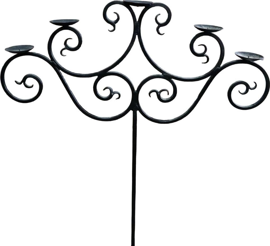 Candelabro da Terra in Ferro Battuto 5 Fiamme – Portacandele Elegante 130 cm Fatto a Mano in Indonesia - 3
