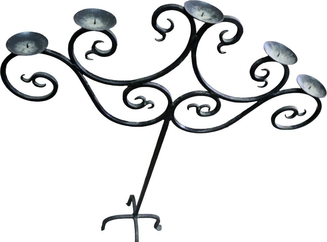Candelabro da Terra in Ferro Battuto 5 Fiamme – Portacandele Elegante 130 cm Fatto a Mano in Indonesia - 5
