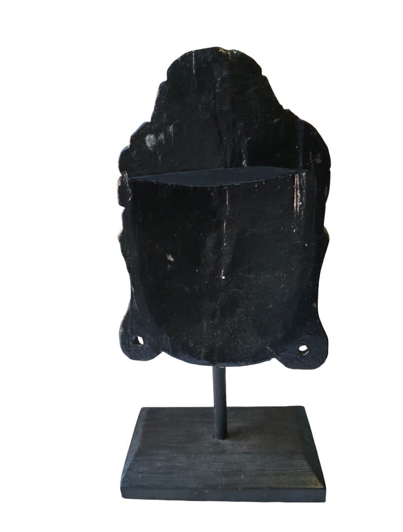 Testa di Buddha in Legno Albesia 30 cm – Scultura Artigianale Indiana Dipinta a Mano – Decorazione Zen Oro Anticato - 4