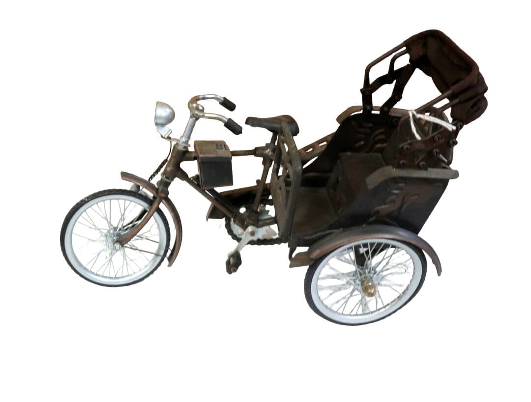 Miniatura Risciò in Metallo 35x15x25h – Rickshaw Artigianale Bali Fatto a Mano con Parti Mobili | Da Collezione - 2