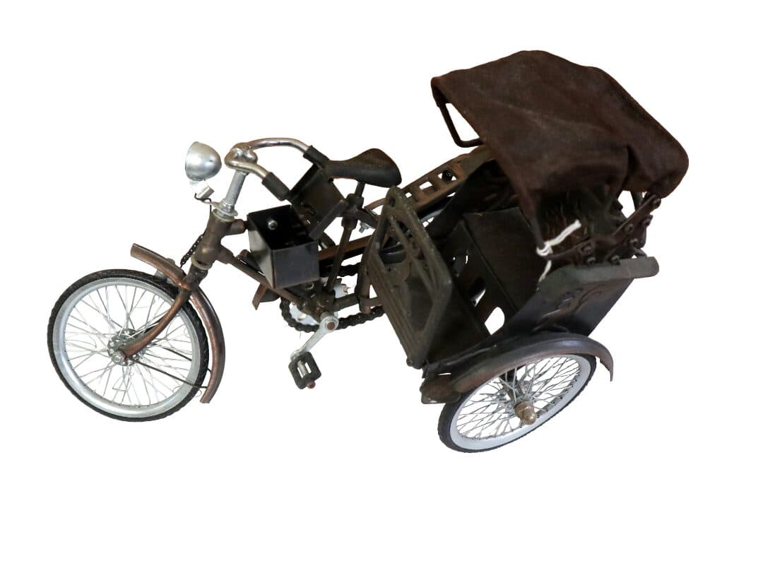 Miniatura Risciò in Metallo 35x15x25h – Rickshaw Artigianale Bali Fatto a Mano con Parti Mobili | Da Collezione - 6